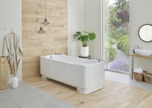 Aries adjustable height bath in lowered position